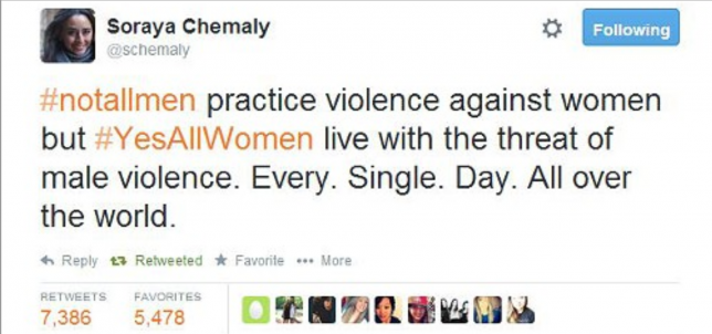 #YesAllWomen tweet by Soraya Chemaly advocates for Women's Rights