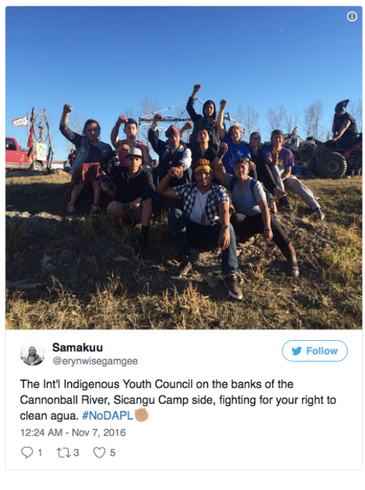 Tweets about indigenous youth supporting #NoDAPL