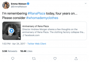 #WhoMadeMyClothes Emma Watson, Twitter, Rana Plaza, garment industry